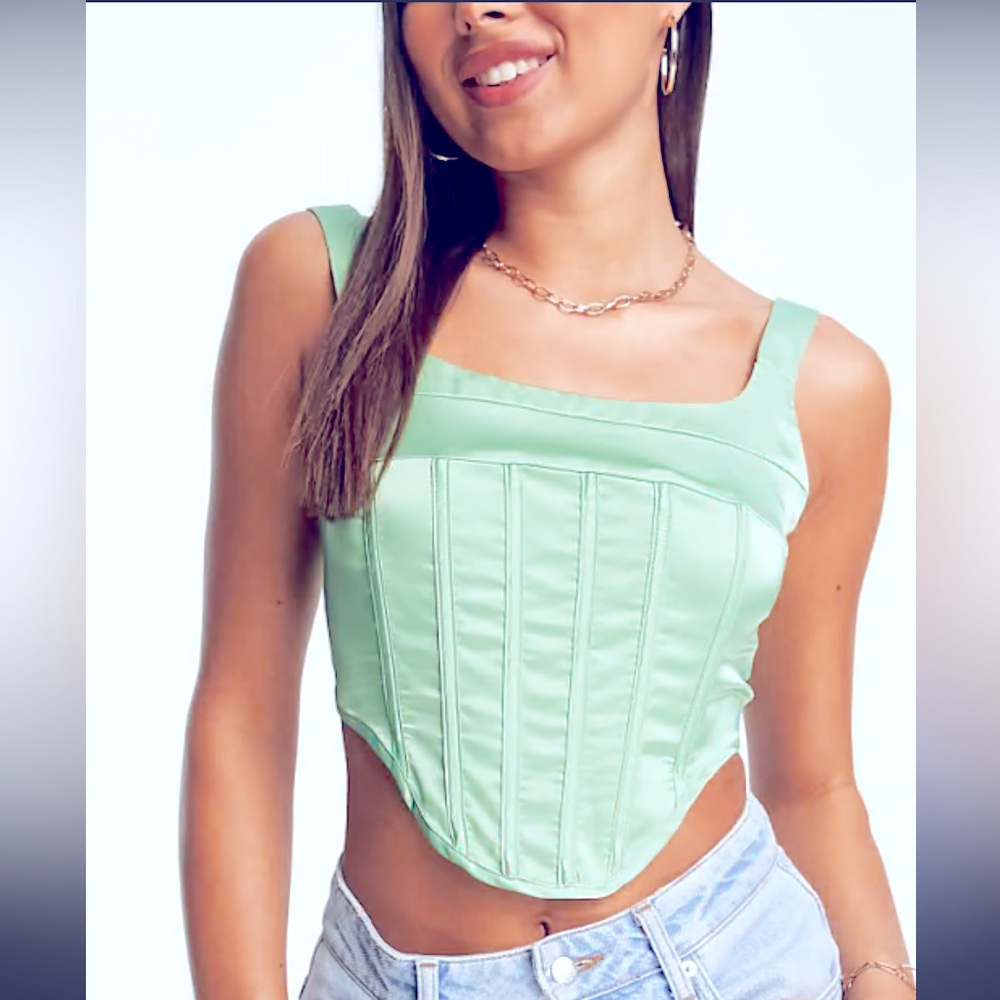 Teal green square neck top XL